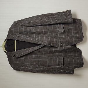 Men's Brooks Brothers 1818 Madison blazer brown/blue plaid 50R wool silk linen